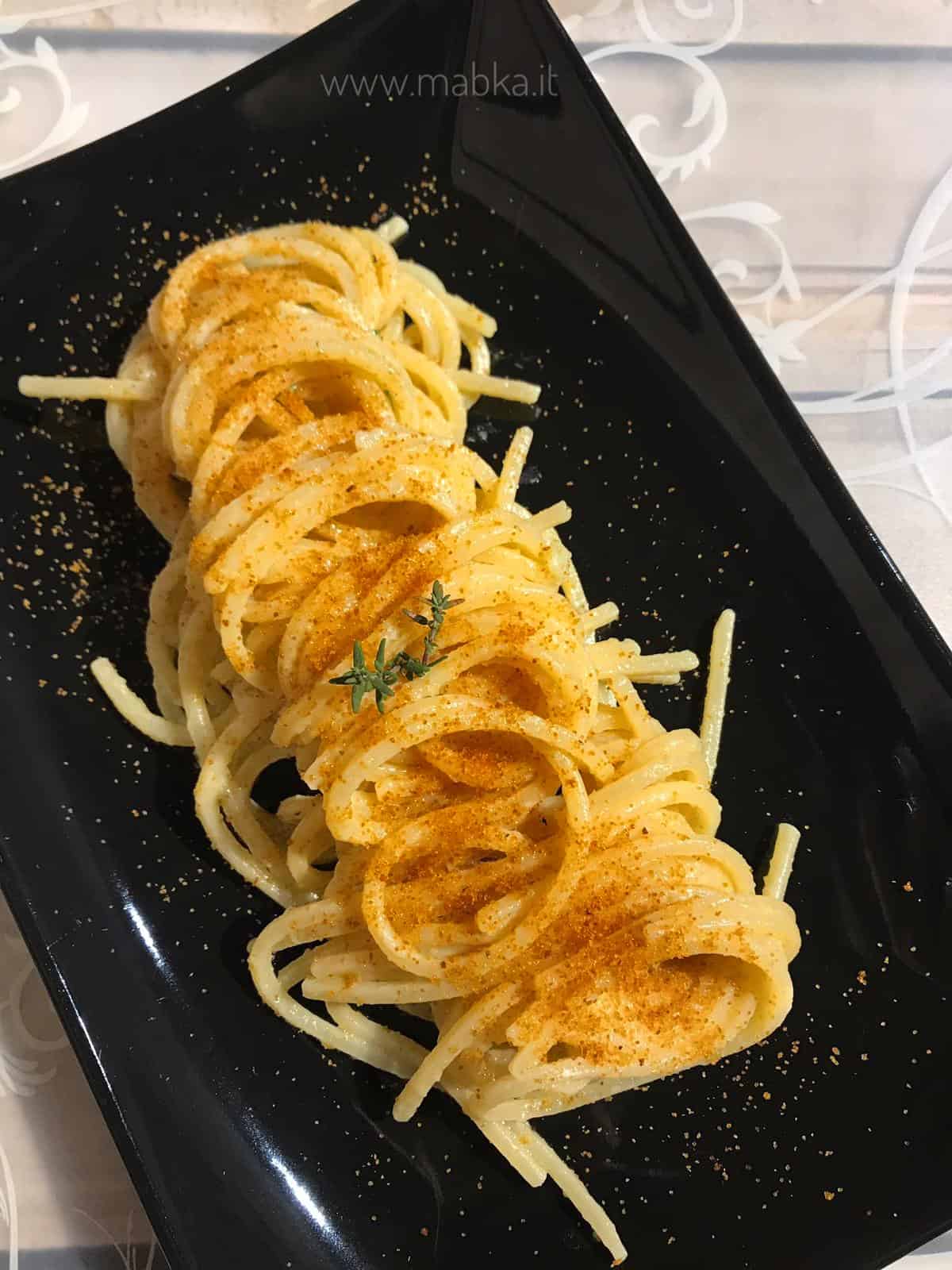 Spaghetti aglio e bottarga senza lattosio